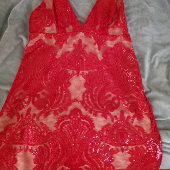 Free People Red Lace Sequin Dress - Picture 3 of 4